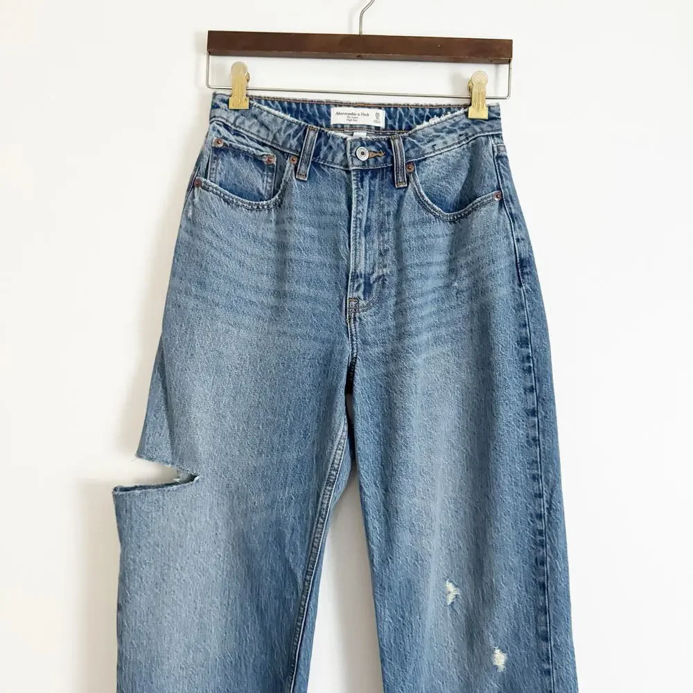 ABERCROMBIE The Loose High Rise Curve Love Jeans Slashed 25 Short - Picture 6 of 13